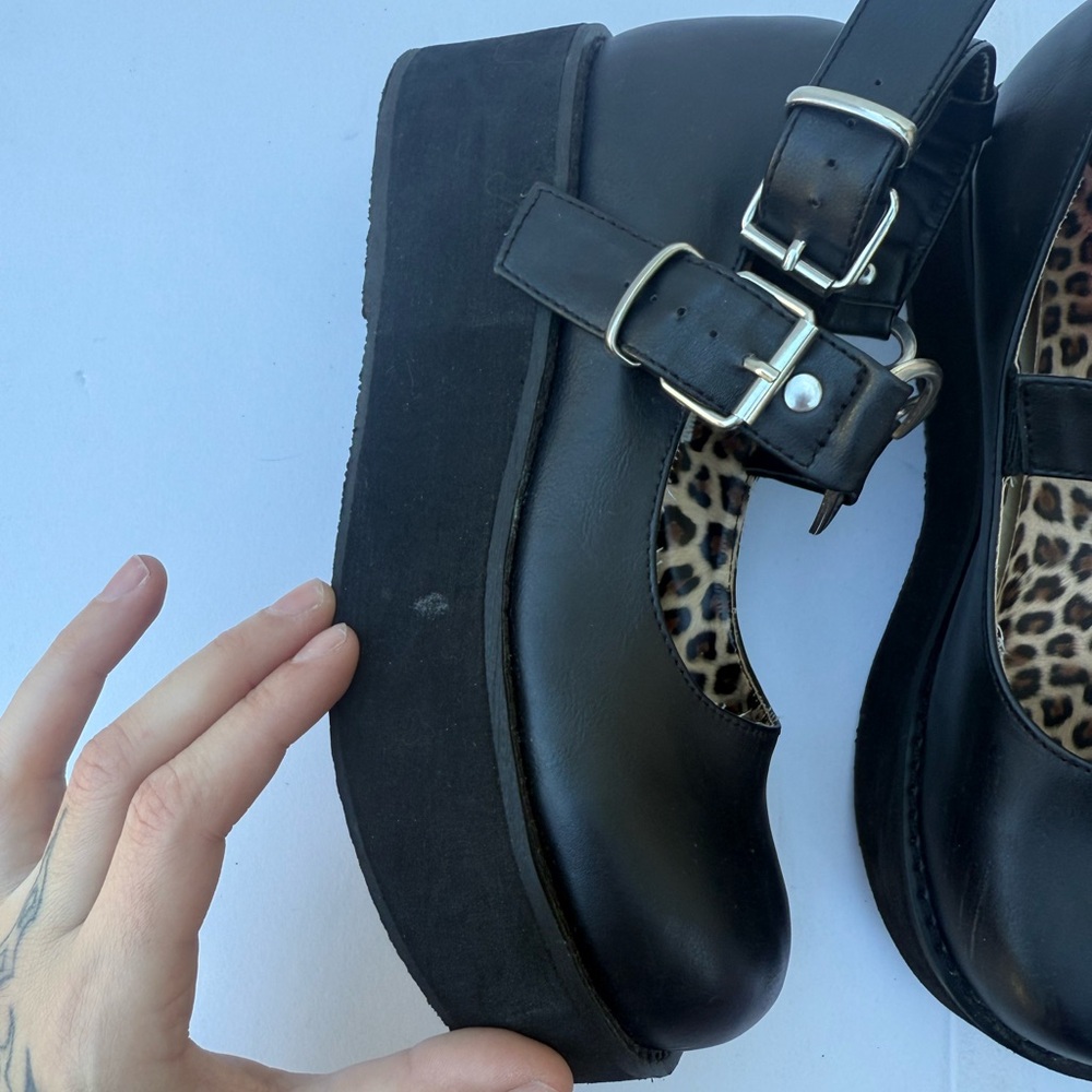 Demonia Black Mary Jane Shoes with Heart Buckle - Picture 7 of 12